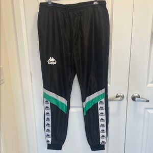 Men’s Kappa Black Joggers with Green and White Accents